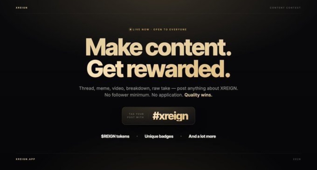 emaddeep777's tweet photo. Just joined the @xreign_app
 Content Contest Make content about XREIGN → Get paid in $REIGN and usdt  tokens + badges .Post threads, memes, videos, breakdowns — whatever. Tag #xreign and cook. https://t.co/wQ1JWBVQvT