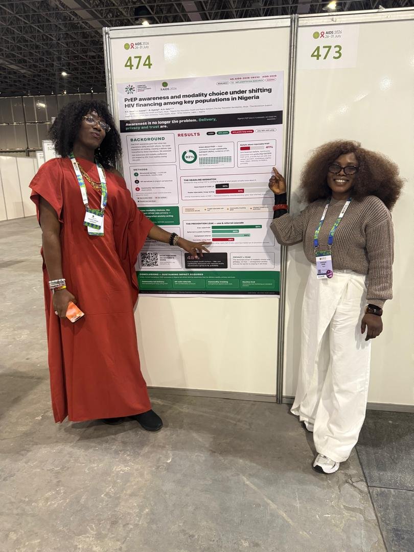Nkphrn_ng's tweet photo. Today at AIDS 2026 in Rio de Janeiro, the Nigeria Key Population Health and Rights Network (NKPHRN) presented findings from our implementation research exploring PrEP awareness and modality choice among Key Populations
#AIDS2026 #IAS2026 #NKPHRN #PrEP #Len #CommunityLed https://t.co/snocSdwHGm