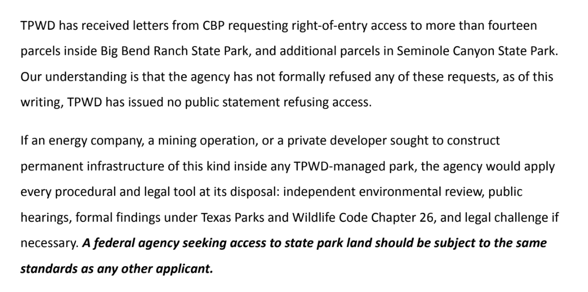 travisbubenik's tweet photo. Activists here in the Big Bend are asking @TPWDnews commissioners at their August meeting to oppose border barrier plans that could impact multiple state parks/natural areas/etc. out here.

Here's their full letter: https://t.co/ZyD12tq5oQ https://t.co/FzPJZMPhW1