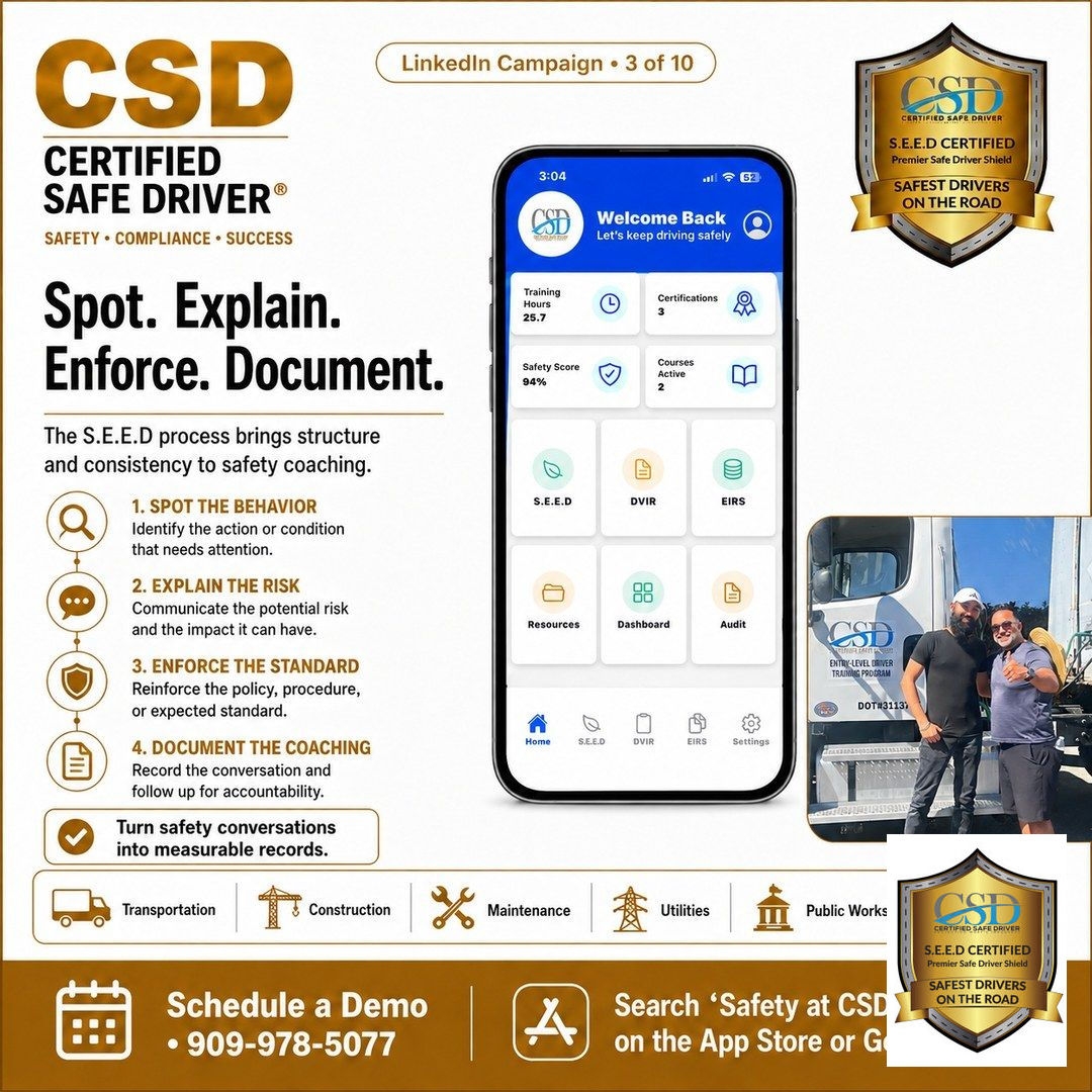 certsafedriver's tweet photo. 3/10 AI flags risks; S.E.E.D. changes habits. Helping organizations develop safe, compliant, and productive commercial drivers. 📞 909-978-5077 | 🌐 https://t.co/RREY3DfMcZ Free consultation #cdl #dmv #truck #driver https://t.co/LOTcub6NKh