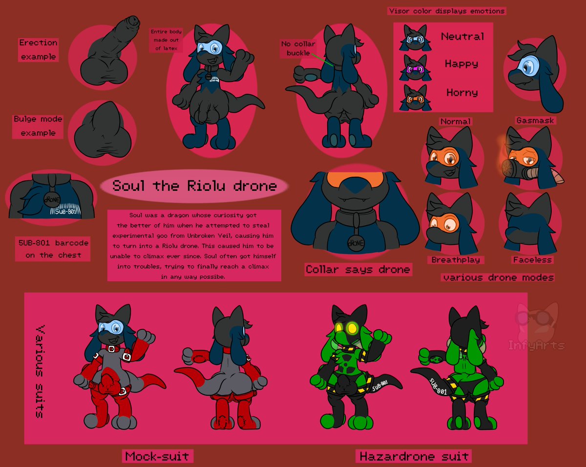 infycharmander's tweet photo. Commission for @DragonS0uLz

The NSFW version of the new ref pic of soul the Riolu drone!
Complete with Mock-suit and Hazardrone suit versions. https://t.co/N36ZpMQRu1