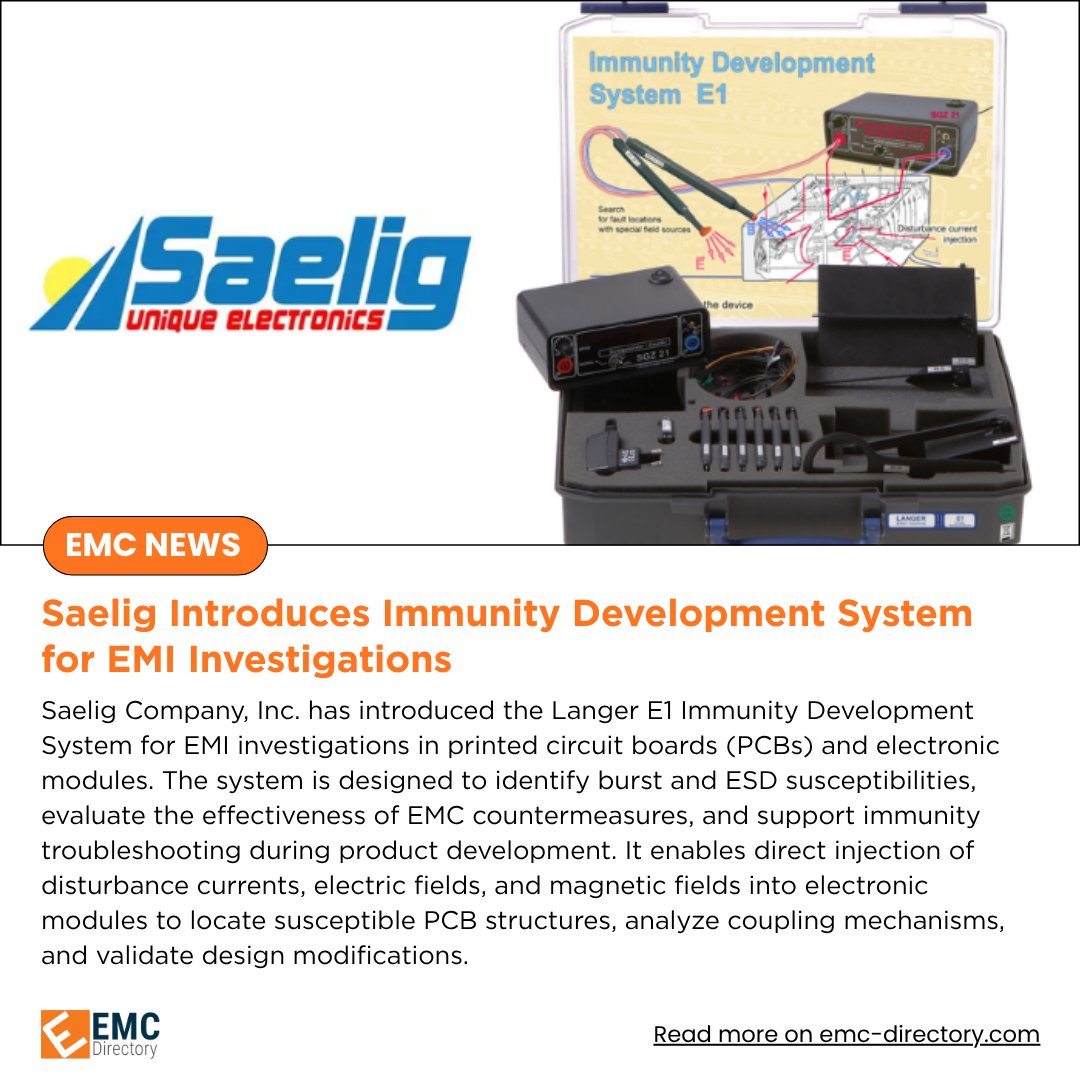 emcdirectory's tweet photo. Saelig has introduced the Langer E1 Immunity Development System to help engineers perform focused EMI investigations on printed circuit boards and electronic modules.
Read more: https://t.co/jpnpFstUEs
#ImmunityTesting #EMI #EMC #ESD #BurstTesting #PCBDesign https://t.co/cFxR0JscPd