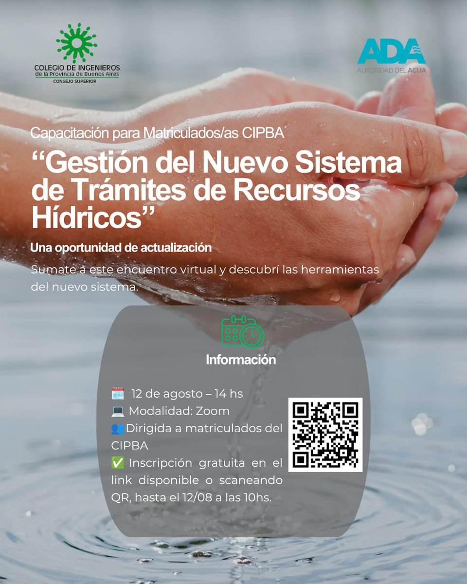 cipbad2's tweet photo. 💧 *Capacitación Gratuita para Matriculados del CIPBA*

Te invitamos a participar de la capacitación virtual Gestión del Nuevo Sistema de Trámites de Recursos Hídricos,organizada por el CIPBA y la ADA

🏷️ Gratuito para matriculados CIPBA
Inscripción 👇 https://t.co/buBiJ46DM3 https://t.co/tMlQhw8rVt