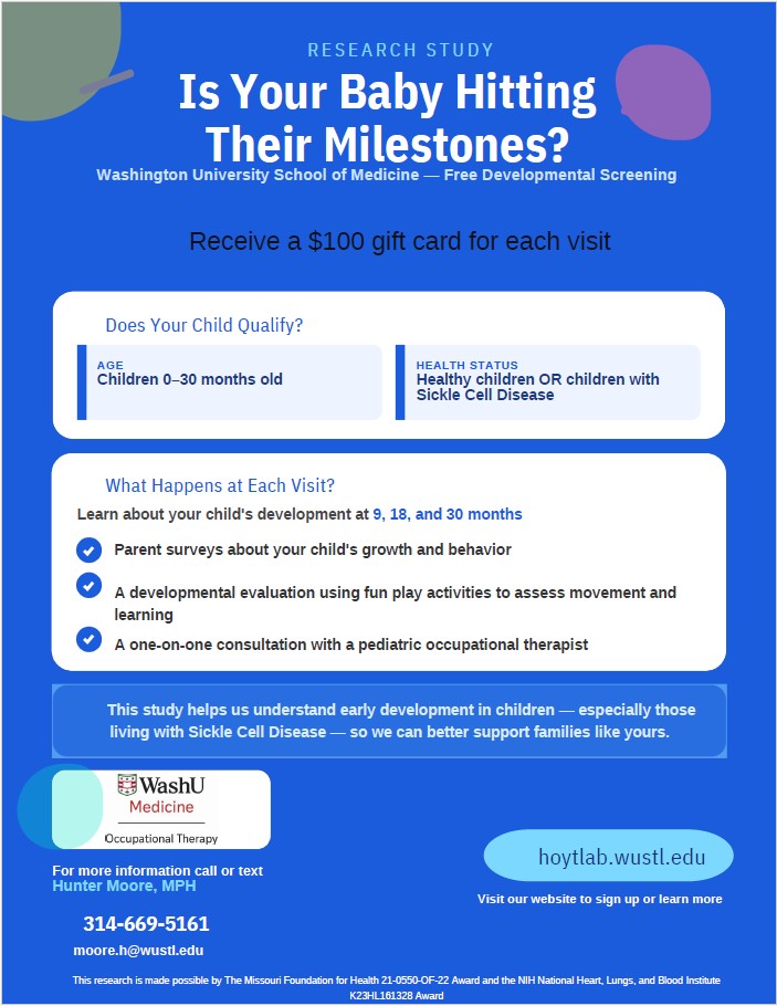 WashUVFH's tweet photo. A research study at #WashUMed seeks children with or without #sicklecelldisease! The goal of the study is to learn more about your child’s development at 9, 18 and 30 months by participating in a free developmental screening. Visit https://t.co/H2nKN1w0gc for details. https://t.co/KRwWEhmjdS