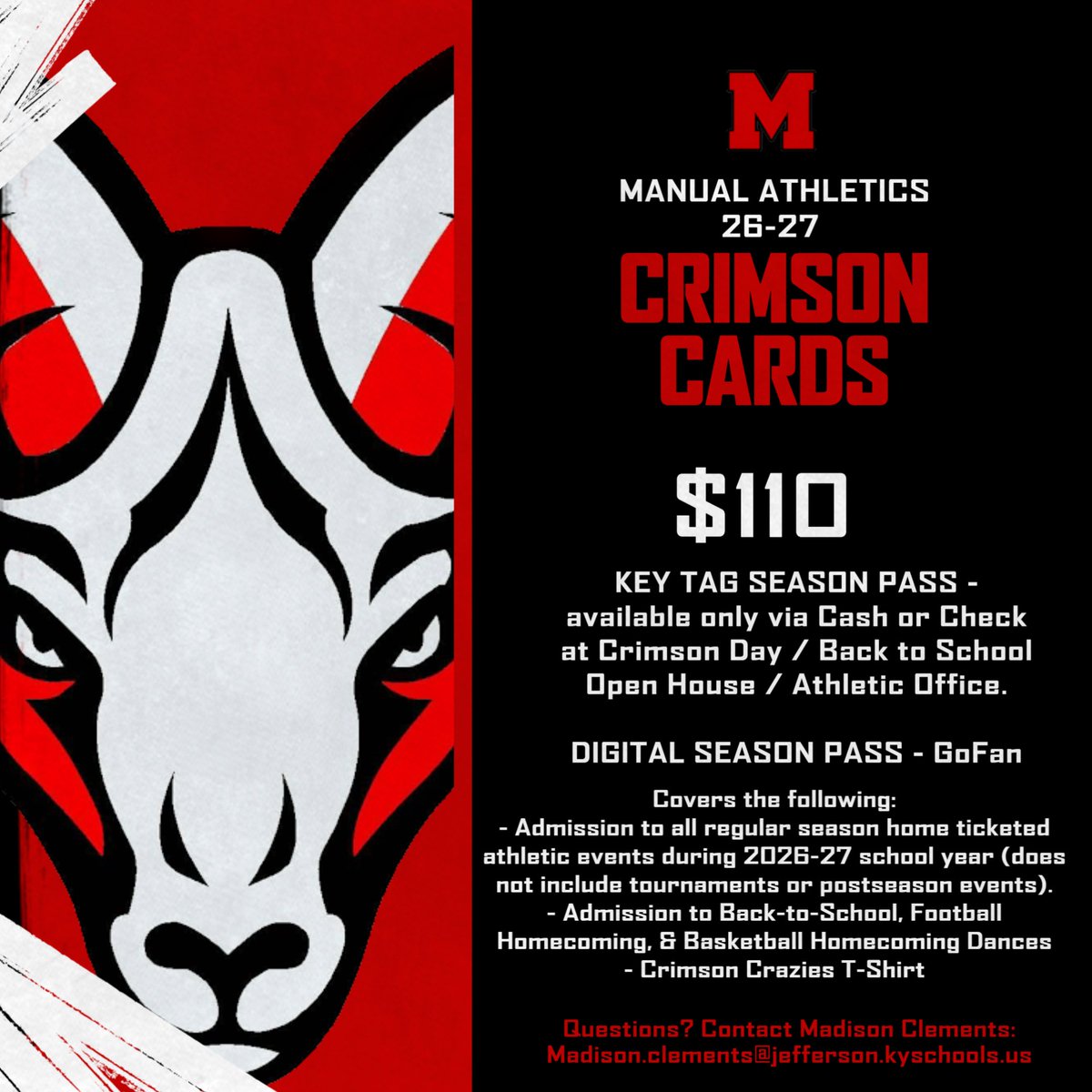 ManualAthletics's tweet photo. Crimson/Ram Cards will be on sale tomorrow for Crimson Day and Monday, August 3rd Open House event. Stop by the Athletics Booth to get your cards and Crimson Crazy T-shirt! https://t.co/NP3rSnYZzR