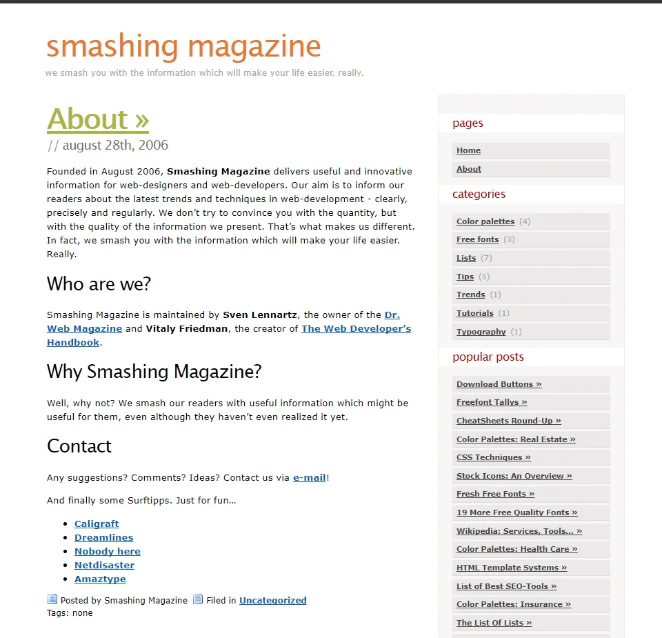 Smashing Magazine website in 2006