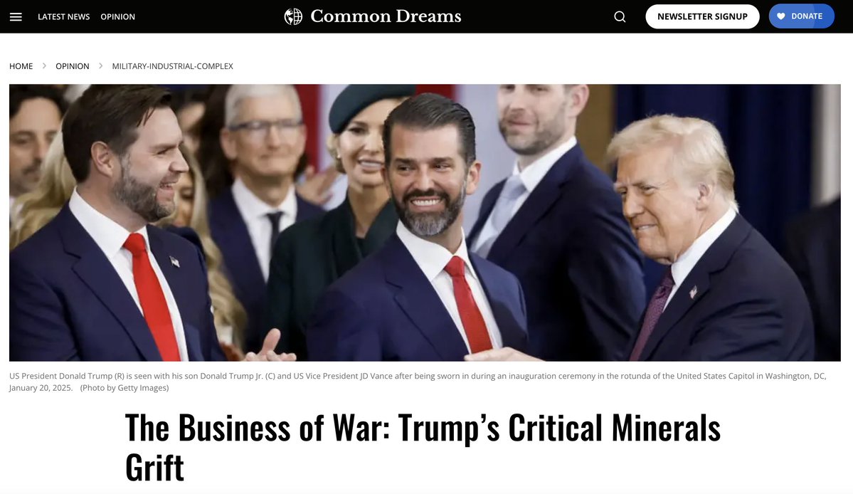 oak_institute's tweet photo. .@commondreams @nurmakdisi – By gaining access to more critical minerals, @realDonaldTrump can expand the war machine & in turn, make a profit; his administration has shown it will stop at nothing to achieve that.

Rd/Share: The Business of War: Trump’s Critical Minerals Grift:

@Mittaloak