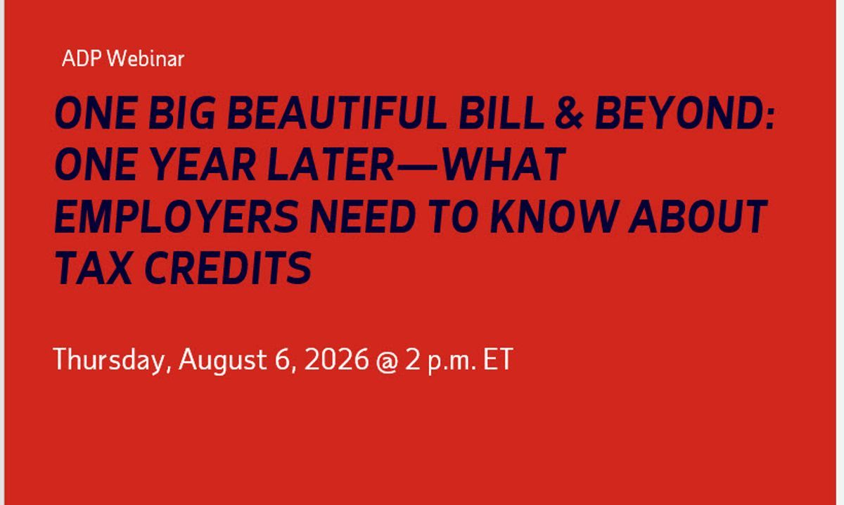 FaulkenberryADP's tweet photo. [Free Webcast] H.R.1 updates are here! Join ADP for insights on the latest IRS guidance and tax credits that matter for your business.
https://t.co/QTQ3sdD5o0 https://t.co/9Ao8kHmEJK