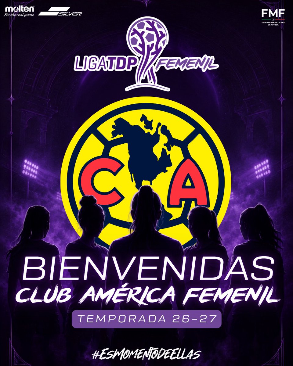 LigaTDPFemenil's tweet photo. Las águilas del @AmericaFemenil volarán ahora con la #LigaTDPFemenil y están listas para asumir este nuevo reto. Bienvenidas a la TEMPORADA 26-27 🦅⚽️

#EsMomentoDeEllas #FMF https://t.co/l4Vqg2wlEX