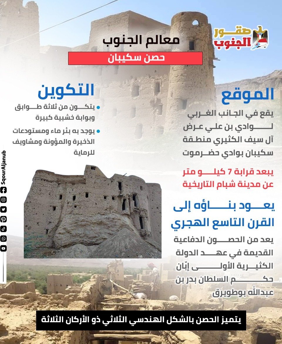 SouthLandmarks's tweet photo. معالم الجنوب .. حصن سكيبان
#معالم_الجنوب
#صقور_الجنوب
لمعرفة آخر التطورات والاخبار في الجنوب يرجى متابعتنا على قناة صقور الجنوب 
https://t.co/Z8RXmbPPEL https://t.co/TiFMHkdRAB