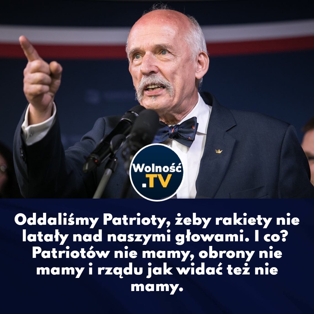 WolnoscTV's tweet photo. 🔴 Janusz Korwin Mikke: 

"Podobno oddaliśmy Patrioty, żeby rakiety nie latały nad naszymi głowami. 

I co? Patriotów nie mamy, obrony nie mamy i rządu jak widać też nie mamy." https://t.co/Q9Qo8B6sJk