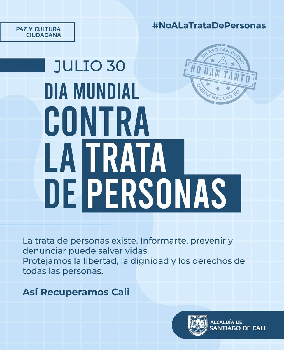 SECPAZYCC's tweet photo. 🚫 La trata de personas vulnera la libertad, la dignidad y los derechos humanos.

En el #DíaMundialContraLaTrataDePersonas, infórmate, prevén y denuncia.

📱 WhatsApp: 3215485090
☎️ Línea Nacional: 018000522020

#NoALaTrataDePersonas #AsíRecuperamosCali https://t.co/M73yqHqWau