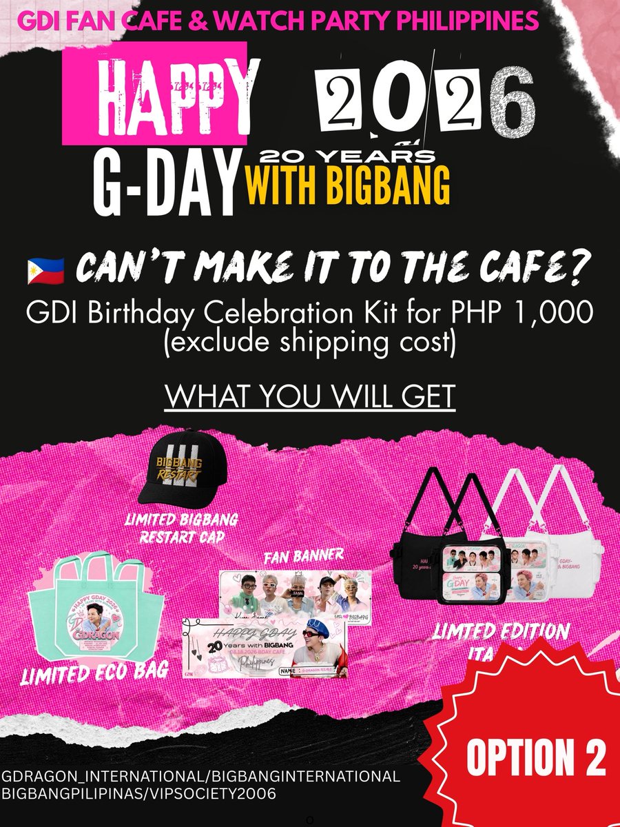 gdragonintl's tweet photo. 🎉 HAPPY GDAY 2026: XX & TWENTY 🎉

Join us as we celebrate G-DRAGON’s birthday and 20 years of BIGBANG with fellow https://t.co/y3MZkhKGh7 for an afternoon of music, memories, games, and exclusive fan activities.

📍 Lonely Owl Premier Cafe, Quezon City
🗓 August 15, 2026
🕓 4:00 PM – 9:00 PM

Come celebrate, connect with fellow fans, and make unforgettable memories together. We can’t wait to see you there! 💛

REGISTER HERE:

OPTION 1  FULL PACKAGE 🔗https://t.co/N5cyfNFuKT

OPTION 2 - KIT ONLY
🔗 https://t.co/ksjvT55joX

OPTION 3 -  FOOD DRINKS & RAFFLE
🔗 https://t.co/Az7hJ6dfqm

#HappyGDay2026 #XXandTwenty #20YearsWithBIGBANG #GDRAGON