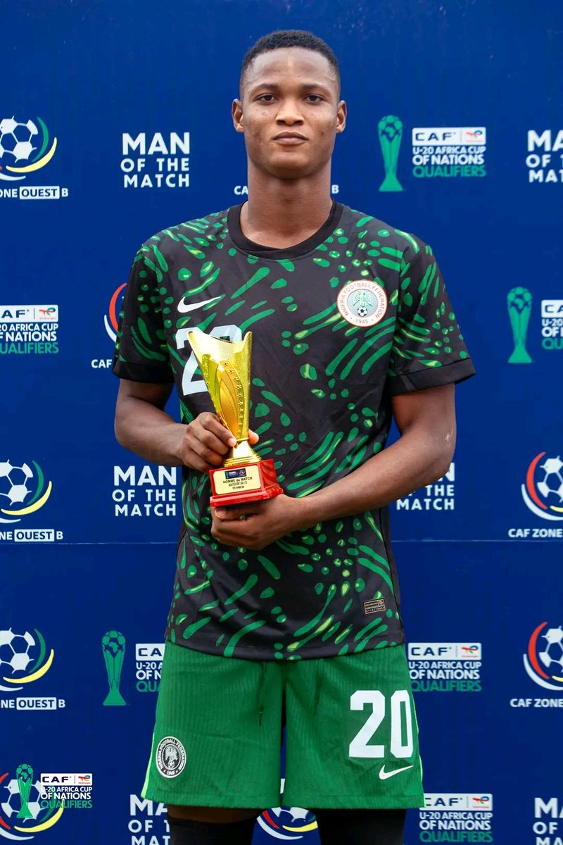 Julie_Sports1's tweet photo. ABDULMUIZ ADELEKE NAMED MAN OF THE MATCH AFTER BRACE AGAINST TOGO

Flying Eagles striker Abdulmuiz Adeleke was named Man of the Match after scoring a brilliant brace in Nigeria's 2-0 victory over Togo.

Excellent performance from 17-year-old Flying Eagles striker Abdulmuiz Adeleke. He is a phenomenal player and an exceptional talent.

His left foot is magical, he has a great eye for goal, and he is a natural goalscorer. Abdulmuiz Adeleke has now scored four goals in just two matches for Nigeria's U-20 team at the WAFU B U-20 AFCON Qualifiers Tournament, showing his quality whenever he steps onto the pitch.

Beyond his goals, his movement, composure in front of goal, and ability to create chances for himself make him a delight to watch. 

He currently plays for Sporting Supreme FC and has already had trials with Chelsea and Strasbourg.

Abdulmuiz Adeleke reportedly has a pre-contract agreement with Chelsea, which speaks volumes about the potential many see in him. If he continues developing at this rate, he has all the qualities needed to reach the highest level of the game.

He has a very bright future ahead of him. I just pray that injuries, bad agents, and poor career decisions do not slow down his progress. Nigeria may have another special talent on its hands.  

#FlyingEagles #WAFUBU20 #NigeriaU20 #AbdulmuizAdeleke #SoarFlyingEagles #RoadToAFCON.