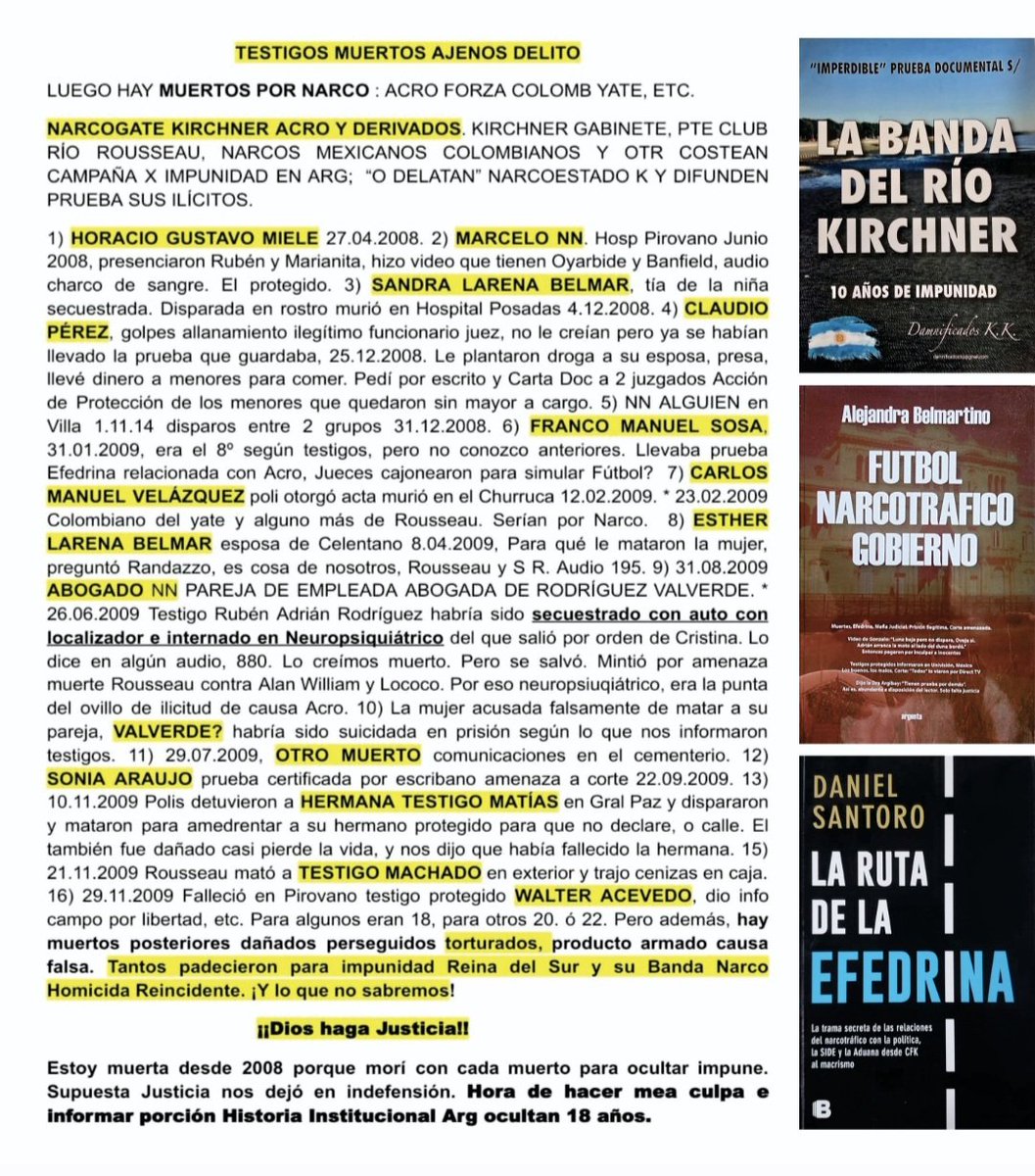 BandaKirchner's tweet photo. @marcalpalazzolo Siempre todo con funcionarios, presi club, sicario x 300 planes, carteles extranjeros, Corte Cámaras encubriendo, como dijo PAGNI en @OdiseaArgentina no solo cómplices, sino "partícipes impunes" de Narco, Homicidios testigos indefensión para ocultar, defraudaciones, lavado?? https://t.co/qJ7p2eowbn