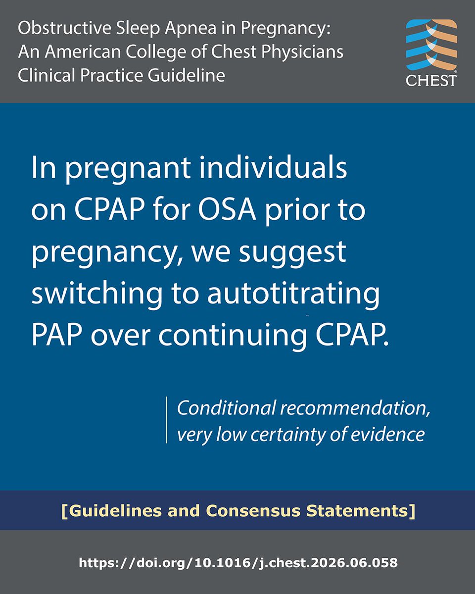 accpchest's tweet photo. A new CHEST guideline offers recommendations for treating pregnant patients with OSA.
Read the full guideline: https://t.co/CovJvtUScW
#OSA #SleepApnea #Pregnancy #SleepMed https://t.co/lu2N5tLWrN