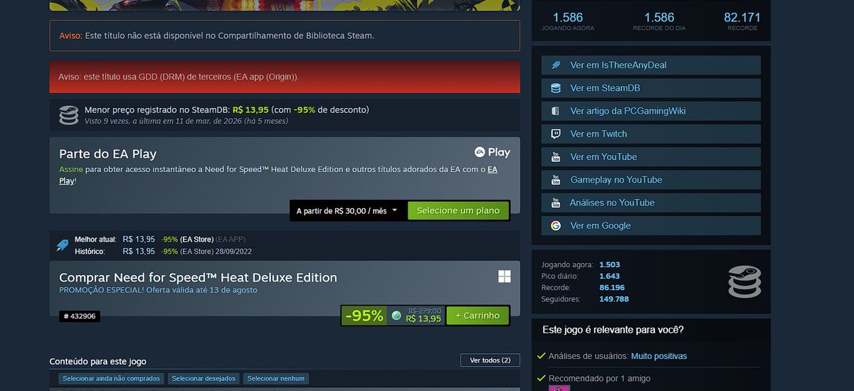 Redzodbr's tweet photo. 💸Need for Speed Heat por R$ 13,95 na Steam

🚨Menor preço histórico

Link: https://t.co/BeM7MAKSsp https://t.co/lSoIfeg8XB