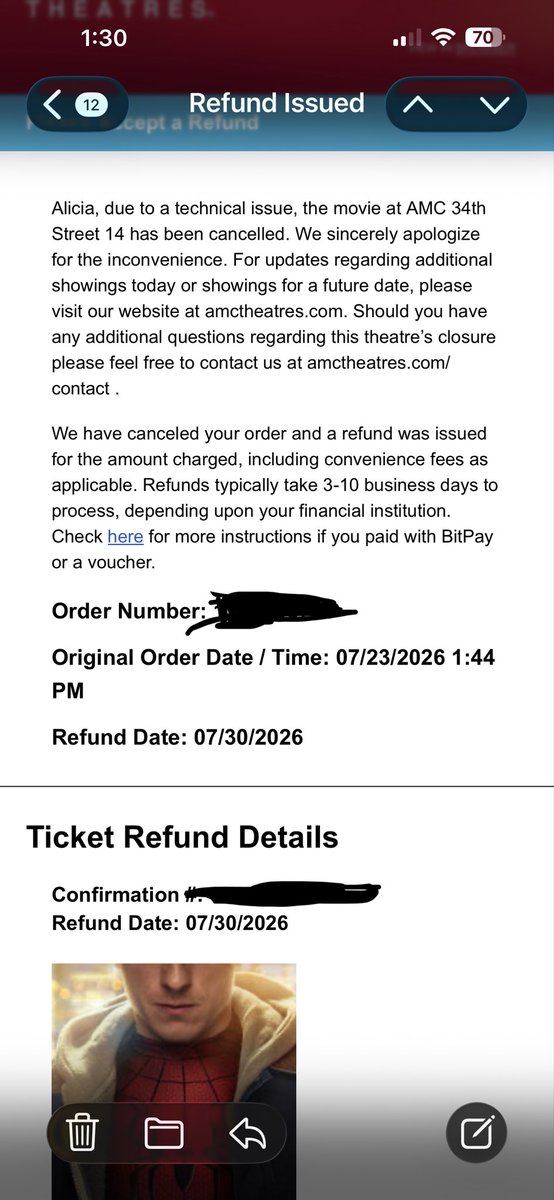 Bebe722's tweet photo. @AMCTheatres WTF??!!!!! I bought my tickets early!!!! You cancel day of??!!!!!! https://t.co/KMLidQBfZW