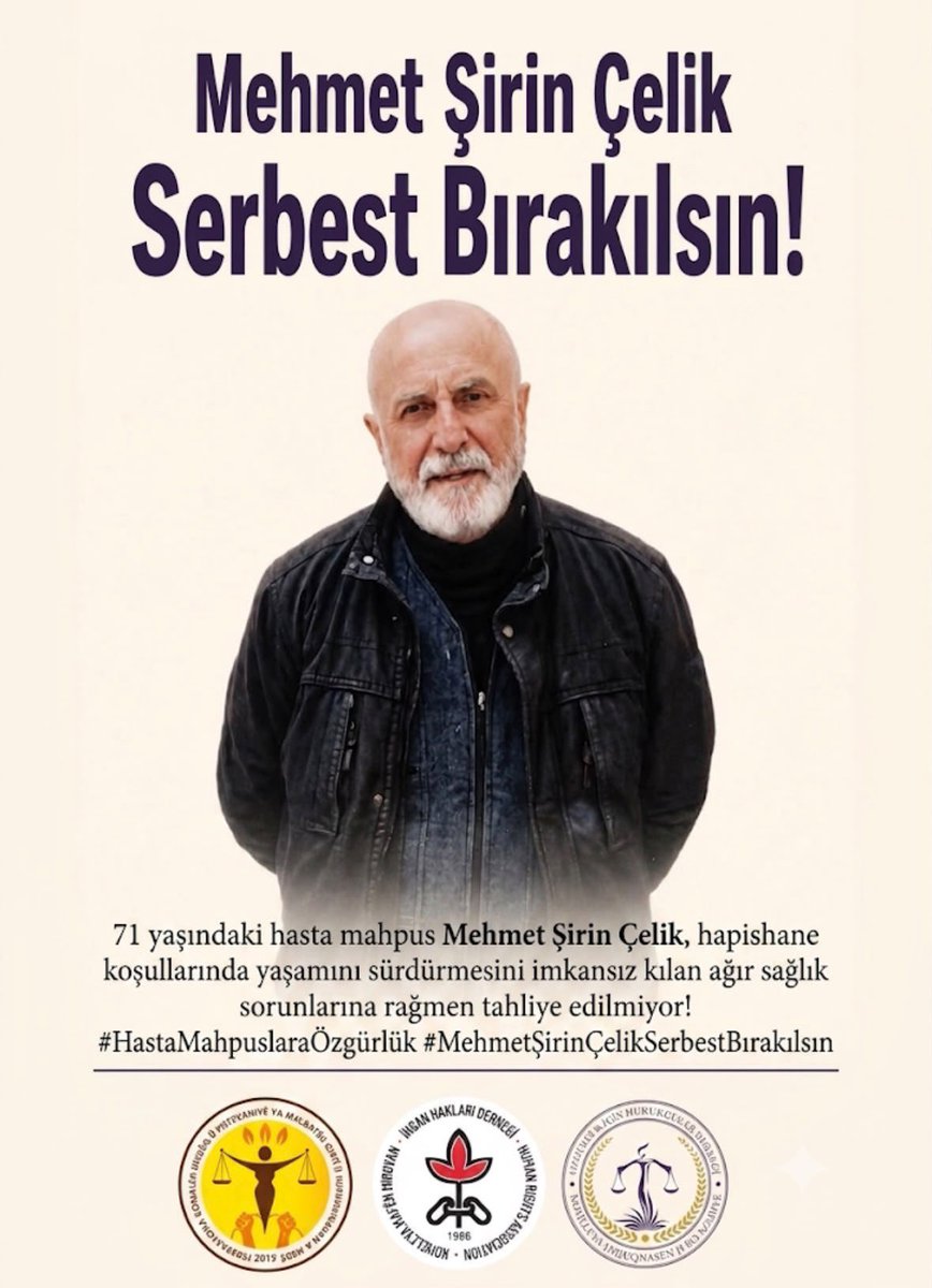 ohd_istanbul's tweet photo. Kronik kalp rahatsızlığı bulunan ve daha önce anjiyo olan 71 yaşındaki Mehmet Şirin Çelik, 3 Temmuz 2026 tarihinde beyin kanaması geçirerek yoğun bakıma kaldırıldı. Tedavisinin ardından yeniden hapishaneye gönderilen Çelik, sağlık durumunun ağırlaşması üzerine 14-17 Temmuz tarihleri arasında ikinci kez hastaneye kaldırılarak yeniden yoğun bakımda tedavi gördü.

#HastaMahpuslaraÖzgürlük
#MehmetŞirinÇelikSerbestBırakılsın