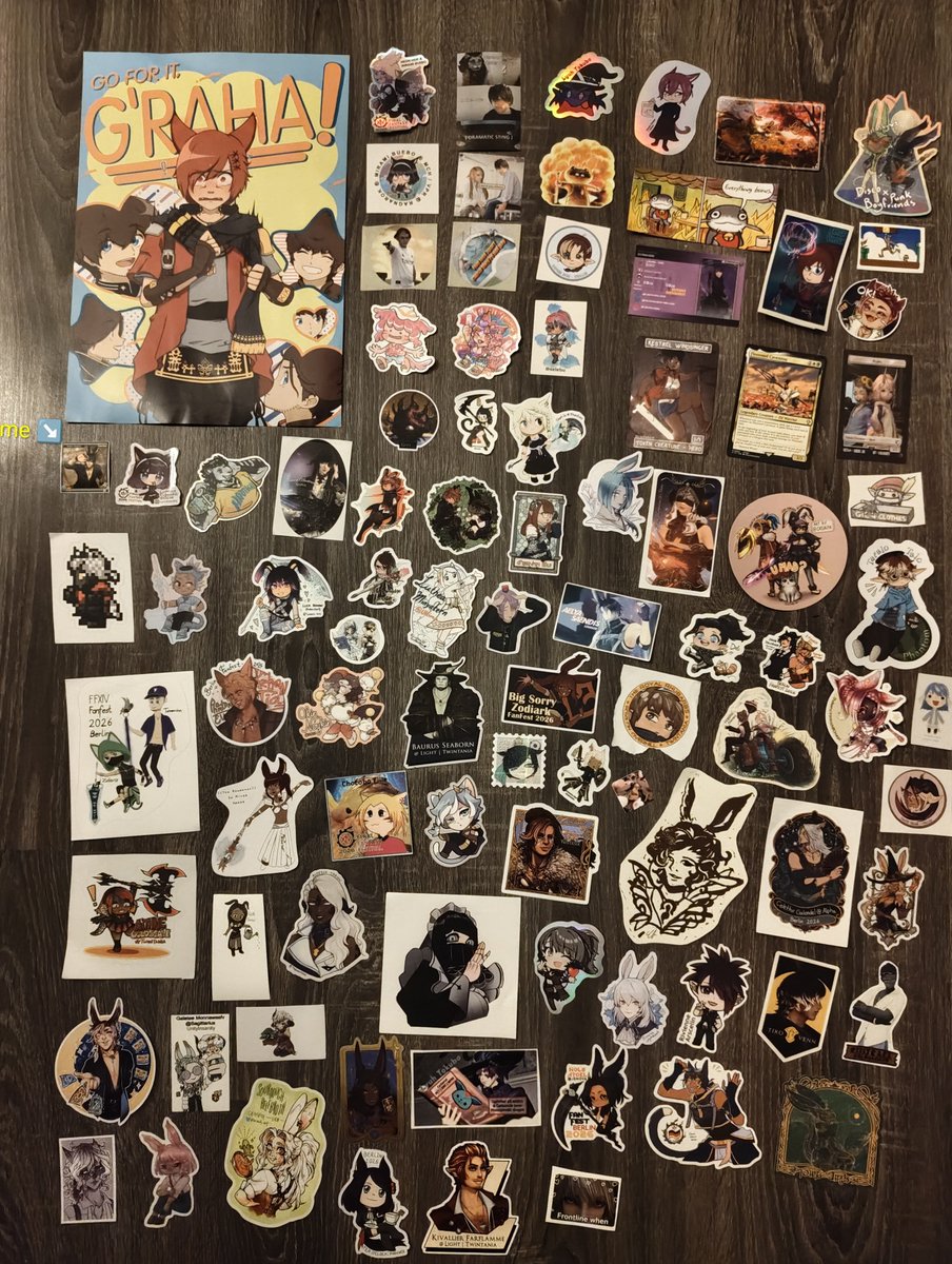 Zaiidox's tweet photo. finally got time to set up all the stickers etc. I got from #fanfestWOLexchange at #ffxivfanfest 
I sadly only had around 80 stickers with me, since it was a last minute decision. but it was so worth it!! next time there will be more!
If you spot yours, let me know 💙 https://t.co/oD387fvShe
