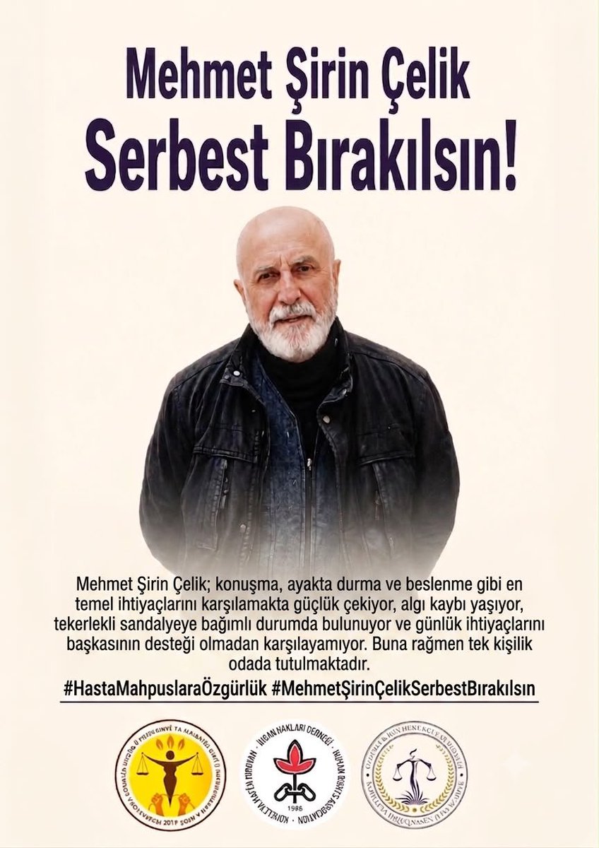 ohdsirnak's tweet photo. AIHM'in Kaytan/Türkiye Kararı uyarınca mahpusların yaşları ve sağlık durumları dikkate alınarak tahliye olabilecekleri uygun bir tarih yer almalıdır!

#HastaMahpuslaraÖzgürlük
#MehmetŞirinÇelikSerbestBırakılsın https://t.co/CYlzsP6KHf