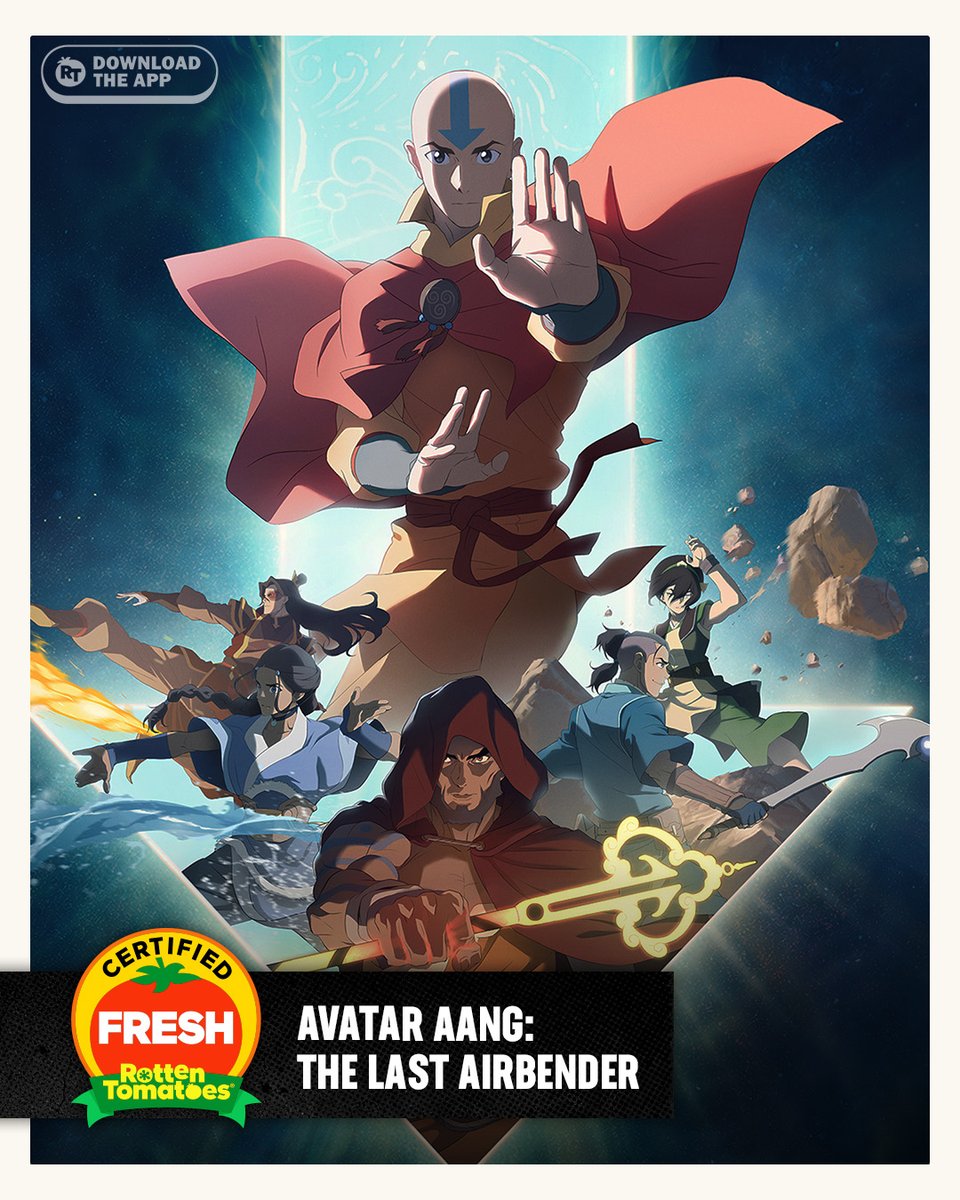 RottenTomatoes's tweet photo. #AvatarAang: The Last Airbender is Certified Fresh at 90% on the Tomatometer, with 41 reviews: https://t.co/h9lb2SaP8N https://t.co/tKiZOscLca