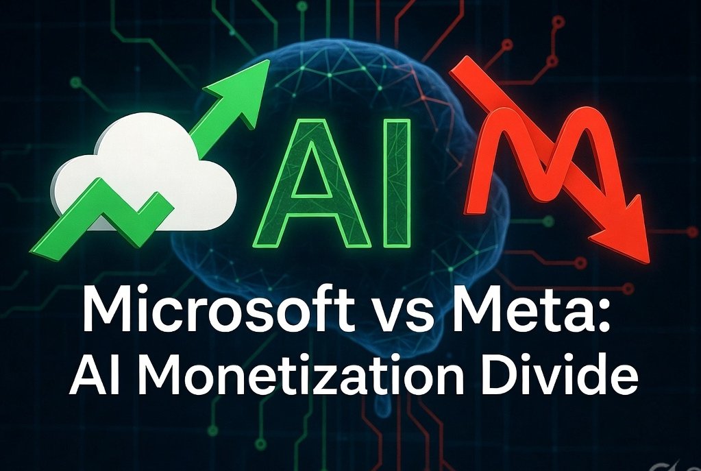WallStreet2Web3's tweet photo. Microsoft stock jumped after earnings.
Meta stock got destroyed after earnings.
Same sector. Same AI story. Completely opposite reactions.
Why? Because one company proved it can MAKE money from AI. The other just proved it can SPEND money on AI.
And if you own US tech stocks from India, this split is everything. Let me explain 🧵