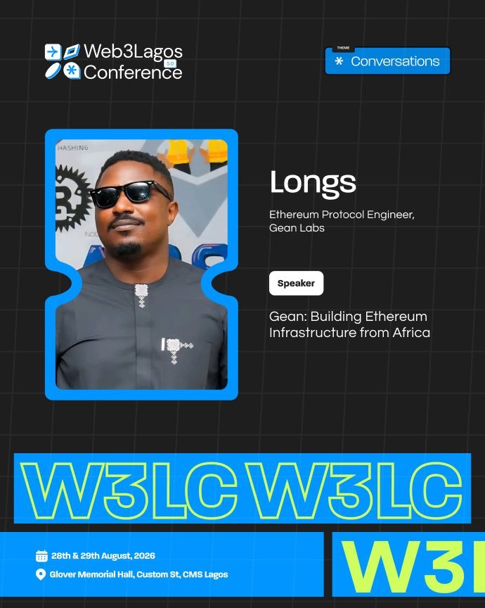 ScarFaceLabs's tweet photo. A few years ago, this would have sounded impossible.

Today, one of our own is taking the stage at @Web3LagosCon to talk about protocol engineering in Gean Labs, @geanclient (the first consensus client from Africa) and the future of Ethereum.

This is a reminder that Africa isn't just consuming blockchain technology anymore; we're helping build the infrastructure the world relies on.

Proud of you, brother, @devlongs_. You've put in the work, and it's great to see that work being recognised on one of the biggest stages in the ecosystem.

Looking forward to the conversation. Let's keep building from Jos, Africa, for the world.