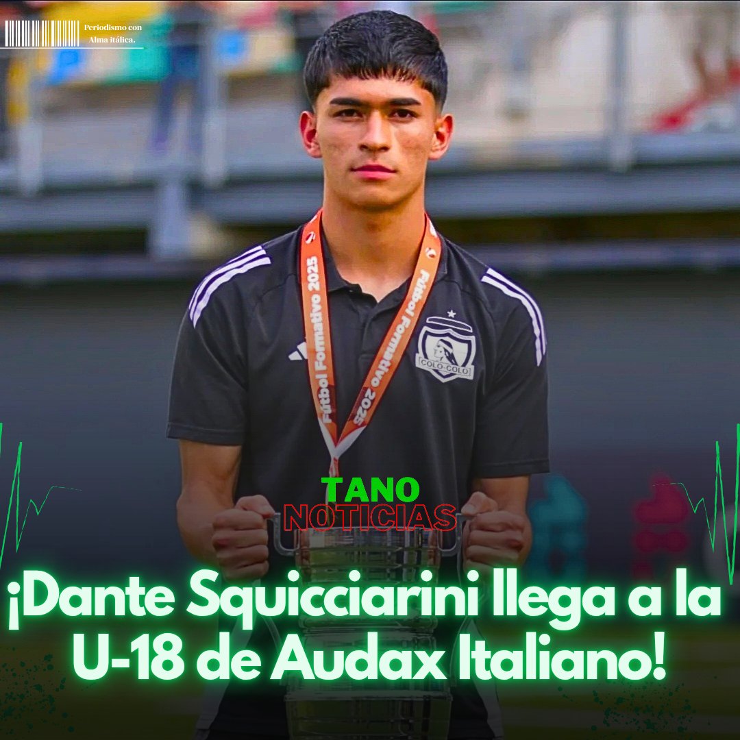 tanoticiascl's tweet photo. 🚨🇮🇹Dante Squicciarini es nuevo refuerzo de la U-18 de Audax Italiano.

El delantero llega tras 9 años en las inferiores de #ColoColo, donde ganó 6 títulos. En conversación con @tanoticiascl contó que llegó a prueba, la superó y ya está habilitado para jugar. 💪🏻💚🇮🇹 https://t.co/VdfcVJF9Zv