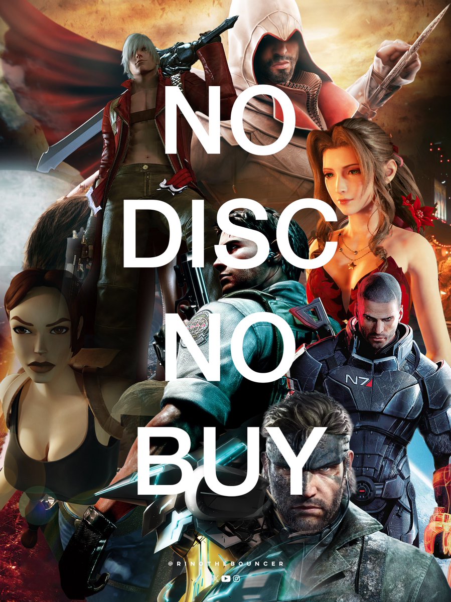 RinoTheBouncer's tweet photo. Habibi Sony, we got 4 console gens and classics to last us until PlayStation 8 and more. So we don’t need your discless dystopia😝🚀

NO DISC 💿 NO BUY
Are you with me?💪🏼 https://t.co/6m48i0R7Xy