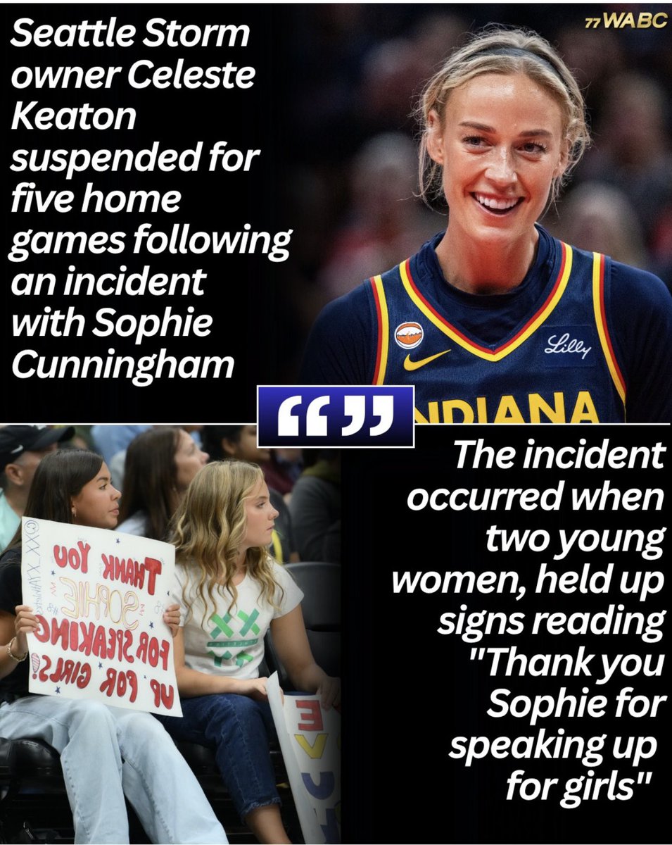 Therealrobx's tweet photo. Not only should Celeste Keaton be fined, but she should also be forced to sell her interest in the Storm WNBA team. They forced Donald Sterling to sell in 2014. He was banned for life. 

Why him and not her? The left is always the first to shout discrimination. https://t.co/GgMs2mLjcc