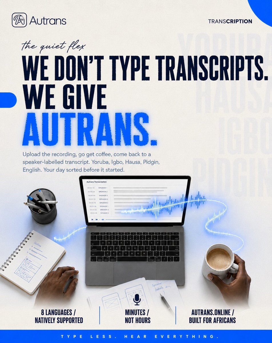 AutransAi's tweet photo. We don’t just give transcripts, we give Autrans 📌

Sign up today and get well documented transcripts across various languages

https://t.co/2fGc3kqoIZ https://t.co/wXCwz3qvZu
