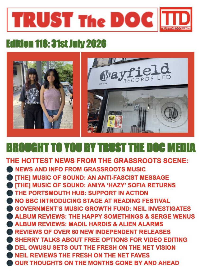 TrustTheDocUK's tweet photo. ... + in Ed 118 #TrustTheDoc:
@somehappything #SWenus @madilhardis @alienalarms @c1tylimits_ #Muridae #ASmeria #HapinUsuwo #BrookeStar @bottlemoth @SoftCottonC @Wasuremonomusic #Knots @cordeliamusic @plasticineband @DomiHawken #SoGood #Idyllic + ....
https://t.co/rS4SOXuEbr https://t.co/q7PYZFH3Cy