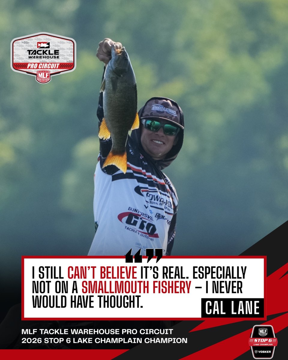 TackleWarehouse's tweet photo. On the closeout tournament of the regular @MajorLeagueFish Tackle Warehouse Pro Circuit season, #CalLane put together one of the best tournaments ever witnessed on Lake Champlain. Weighing in more than 20 pounds every day of the event, Lane delivered a 3-day total of 65-7 and broke the MLF record for largest 3-day catch at Lake Champlain. Catching smallmouth on a minnow and punching mats for largemouth, Lane pulled off a win 🏆 that, for him, has been a long time coming.
Shop Lane's Winning Pattern 👉 https://t.co/APpAVBDPHa
📸 MLF, Jody White, Rob Matsuura
#TackleWarehouse #TWProCircuit | #MLF #LakeChamplain