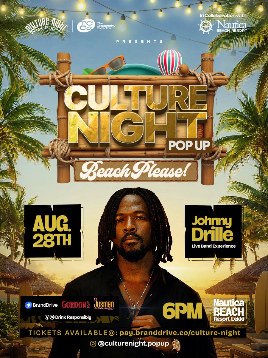 TCMBuzz's tweet photo. #BEACHPLEASE! 💅 This is definitely one for the books. 🌊✨
Every Culture Night ends the same way— hands in the air, voices gone, and nobody checking the time.
Friday, August 28 the magic 🪄 is back - unforgettable moments of fun and live music with @Johnnydrille and band, on the Culture Night Popup stage at Nautica Beach Resort, Lekki📍
📅 Friday, August 28
📍 Nautica Beach Resort
🎶 Live: Johnny Drille & Band
You don’t wanna be told! 🤭
Get tickets 🎫 🔗 https://t.co/nRxqCN0YN4