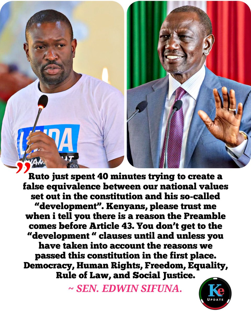 keit65019's tweet photo. "Ruto just spent 40 minutes trying to create a false equivalence between our national values set out in the constitution and his so called “development”. https://t.co/h14PReIJsN