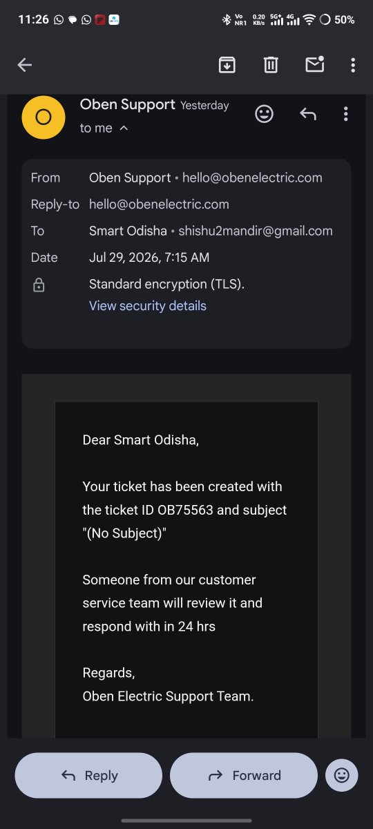 raj2kumar1986's tweet photo. @ObenElectric Also mail the concern but steel there is no reply. https://t.co/9Y1cBIOi75