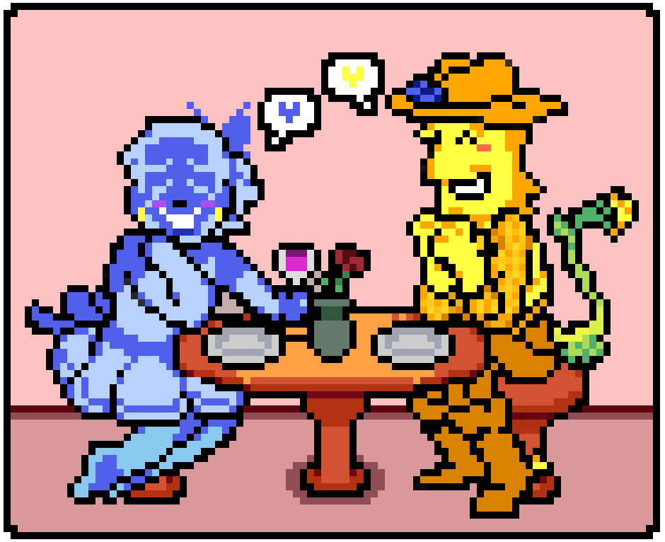 badEggrolls's tweet photo. blellow pixel art funsies with my design of them :) https://t.co/ZIbxOx7EmM