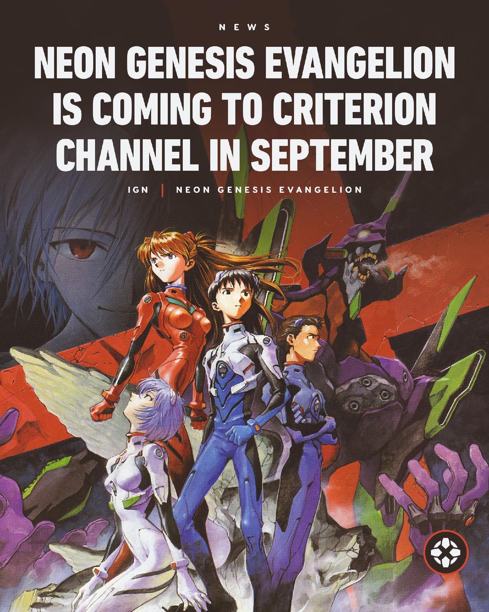 IGN's tweet photo. Neon Genesis Evangelion is coming to the Criterion Channel, and we can exclusively reveal that director Hideaki Anno’s landmark anime series will debut on September 1st. https://t.co/FnLMSvE4UK https://t.co/QmqNfmUzuP