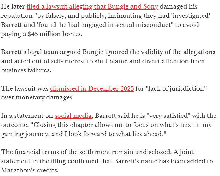 bumbadum14's tweet photo. By the way, if you guys thought the fake allegations against Blizzard were bad, just wait till you see what Bungie and Sony did. 

They fired an exec over "harassment" and "misconduct" to prevent him from cashing out his equity in the company. 

And guess what, THOSE WERE FAKE TOO

Sony/Bungie SETTLED WITH HIM AND ADDED HIS NAME TO THE GAME CREDITS AND PAID HIM AN UNDISCLOSED AMOUNT OF MONEY.