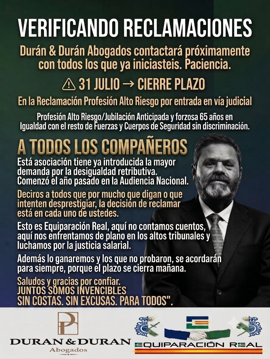 ERequiparacion's tweet photo. ¿𝗠𝗘𝗦𝗔 𝗧𝗘𝗖𝗡𝗜𝗖𝗔? 
🧰 🧰 🧰

Os suena de algo? Tiene relevancia?
Alguna vez se ha conseguido la Equiparación Real en una mesa??

Pensáis que la equiparación real en la jubilación se va a conseguir en alguna mesa? Son 1.100€ brutos de diferencia, por 14 pagas, una diferencia de más de 15.000€ al año 📉

Mesa de montaje por piezas?
⚙🔩🪚🪦🔧🪛

Pues si quieres creer en eso, pregúntale a los compañeros que se han jubilado con 46 años de servicio, a ver que te dicen de las negociaciones.

Negociaron algo las policías autonómicas y locales para obtener la calificación de profesión de riesgo?

Han negociado algo los maestros para la equiparación?
La judicatura negoció algo?
NO 

No negociaron, EXIGIERON ⚔⚔ que es muy diferente.

Si todavía crees que se puede obtener justicia, no lo dudes, únete a las dos reclamaciones, y luego será en vía judicial, para el reconocimiento de profesión de riesgo y pagas dobles reales, como las de un Mosso, no como las del sueldo que percibimos ahora.

48€ te los gastas en una cena y a veces es mejor ayunar un día, pero celebrarlo a lo grande, mientras haya vida ✌️

👇🟢🔵
https://t.co/agSe0RvDbl

@DDuranabogados
@mdurancampos
@maduranabogado

https://t.co/FuzRy2nHmy

🫂𝗝𝗨𝗡𝗧𝗢𝗦 𝗛𝗔𝗦𝗧𝗔 𝗘𝗟 𝗙𝗜𝗡𝗔𝗟🫂

🟩🟦🟥🟨🟨🟥🟦🟩