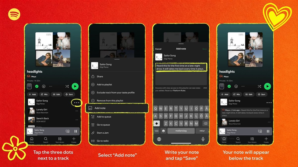 cuetheculture's tweet photo. Spotify is introducing a feature that allows users aged 16 or older to add captions to songs in their playlists. https://t.co/1Rwlg4xi9W