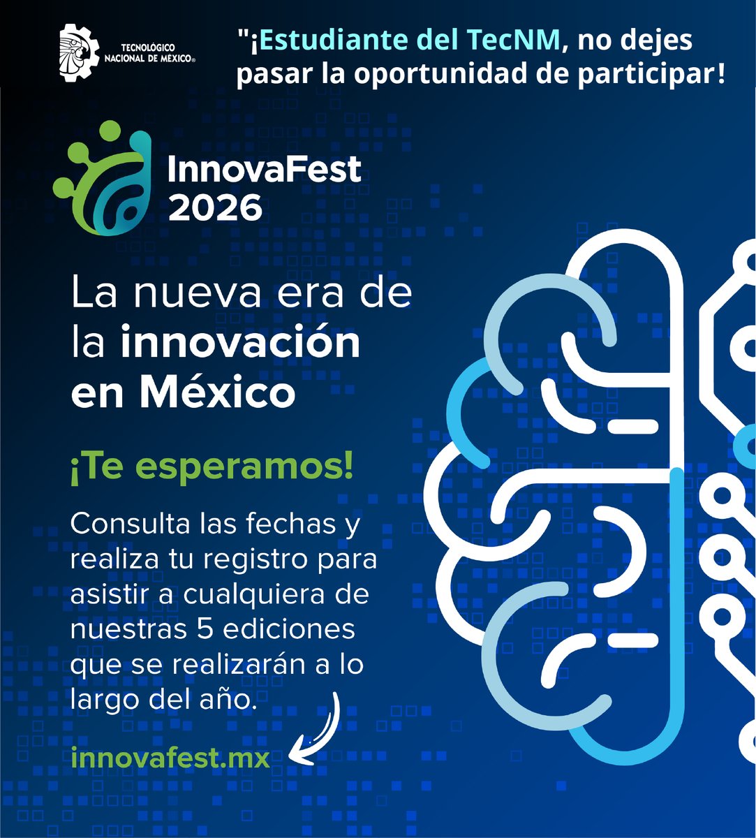 TecNMCuliacan's tweet photo. #ComunidadTecNM
¡El talento y la innovación del #TecNM no se detienen!
Llega el #InnovaFest, el gran escaparate donde las grandes ideas cobran vida a través de encuentros regionales y una gran cumbre nacional.
Encuentra toda la información aquí 👉 https://t.co/FyAkyp70az https://t.co/G0fMnrEELZ