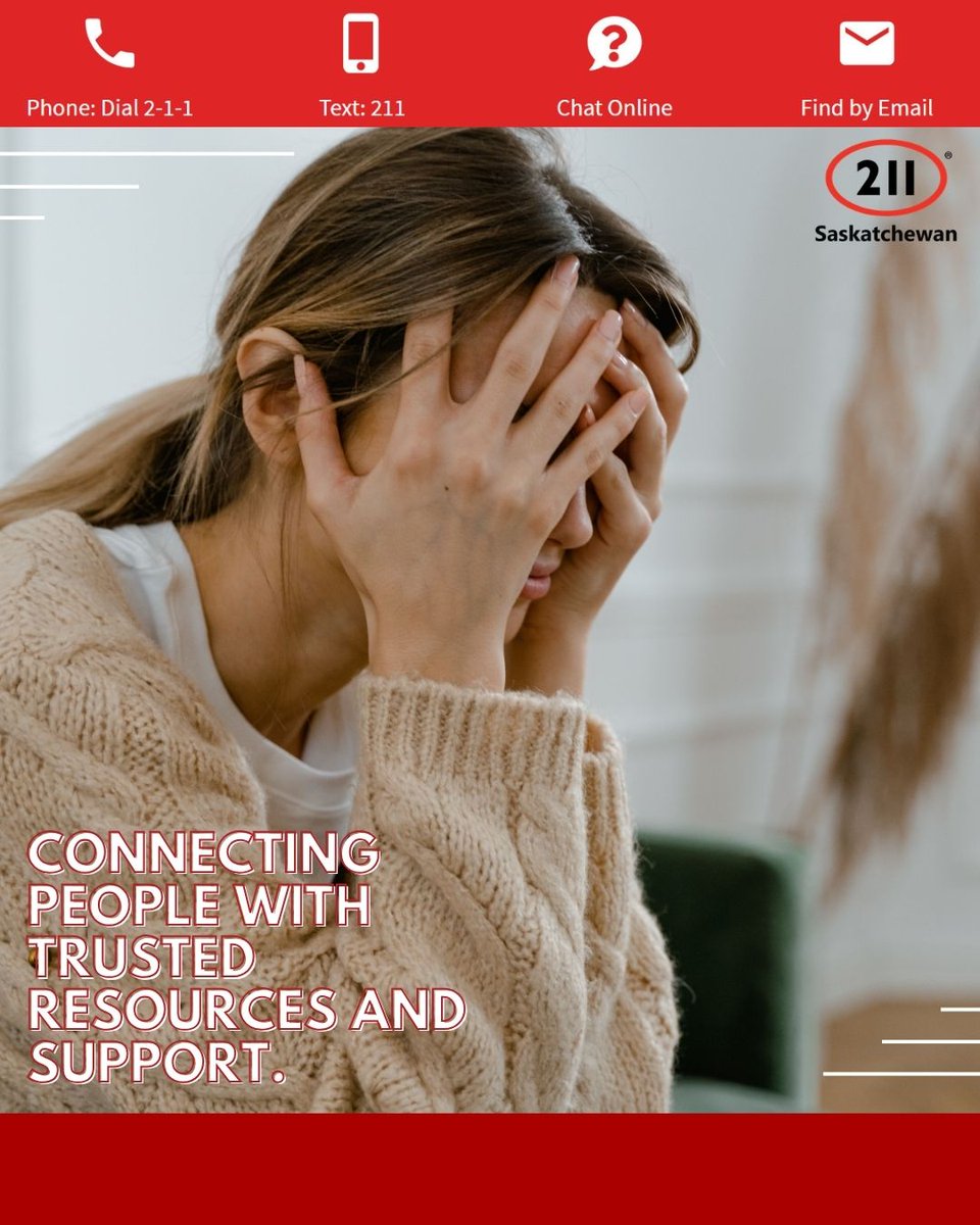 211sask's tweet photo. Support and information are available for individuals experiencing difficult situations. We offer referrals to community services and resources across Saskatchewan.
Call, text, or chat with us to learn more.
#HelpStartsHere #211SK #CommunityResources https://t.co/dZ0UzGMGW3