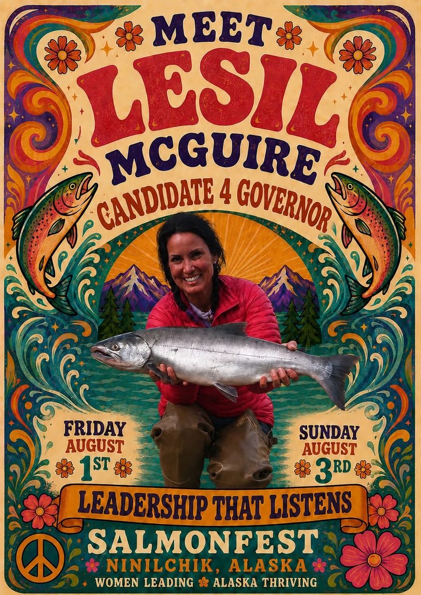 Lesil4gov's tweet photo. Anyone who knows Lesil knows how much she loves Alaska fishing and live music.

She was there from the very beginning of Salmonstock, as a legislator and as a strong supporter of the event’s founding mission. 

#Salmonfest #LesilMcGuireforGovernor #ElevateAlaska #AKGov https://t.co/J6mq8Vc9k9
