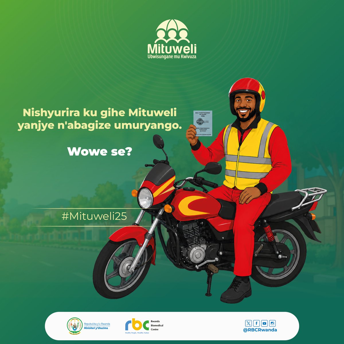 RBCRwanda's tweet photo. Umurimo unoze ujyana n'ubuzima buzira umuze.

Akazi kawe ugakora neza iyo wowe n’abo wasize mu rugo mutekanye.

Ishyura #Mituweli ku gihe, ukore imirimo yawe utuje, urusheho gutera imbere.