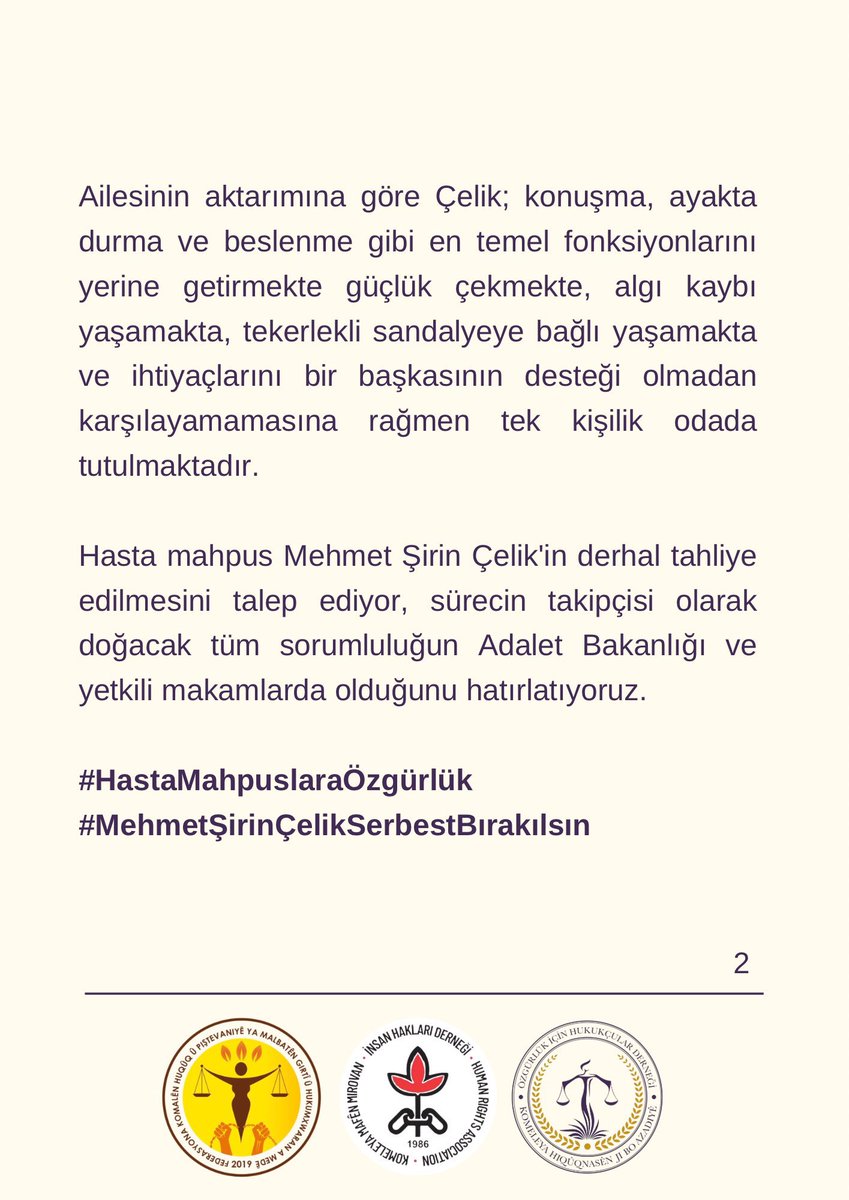 batmanihd's tweet photo. 71 yaşındaki ağır hasta mahpus Mehmet Şirin Çelik derhal serbest bırakılmalıdır! 

#HastaMahpuslaraÖzgürlük #MehmetŞirinÇelikSerbestBırakılsın https://t.co/B8QyYbnDCq