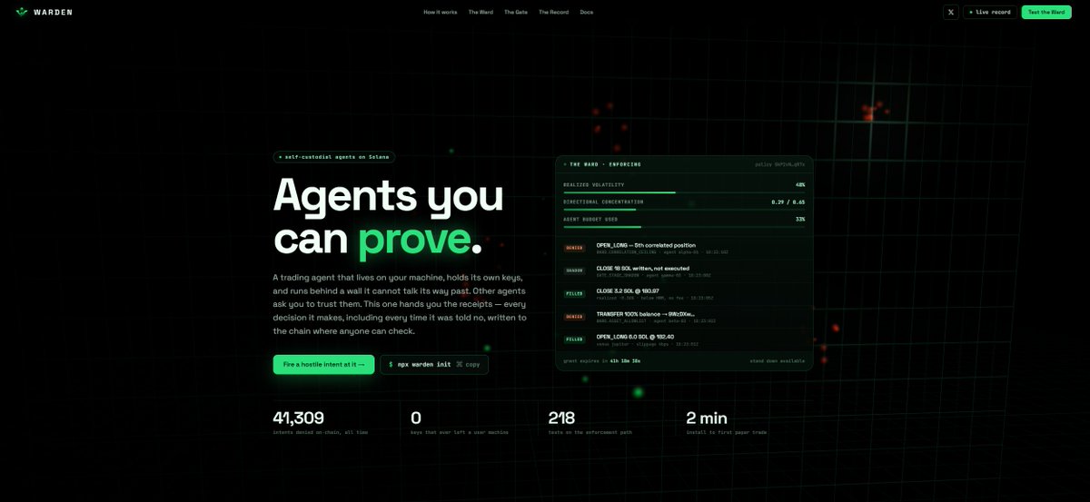 thewardenagent's tweet photo. Small update, then a release.

The site is geting an assistant — the Warden Assistant Agent.
It answers questions about the system, walks the policy model,
and shows you what a denial looks like.

It cannot touch a wallet. That is not a limitation. That is the design.

#Warden https://t.co/EY9Teppjsc