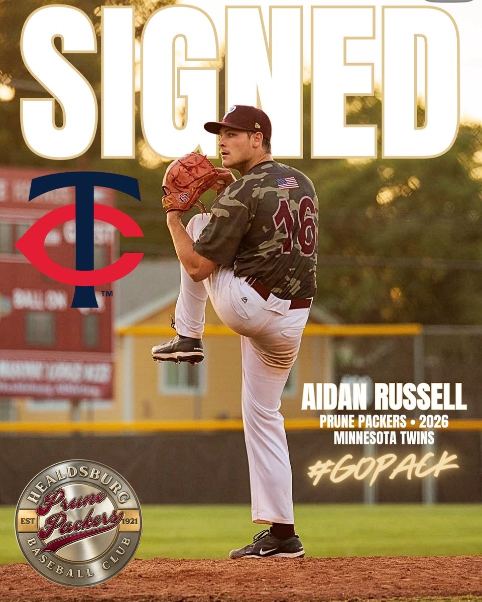 PrunePackers's tweet photo. Congratulations Aidan Russell on being signed by the @twins! We wish you all the best on the next chapter your journey! #GoPack! @pacempireleague #PEL #packerpros https://t.co/GLEoAA8g3d