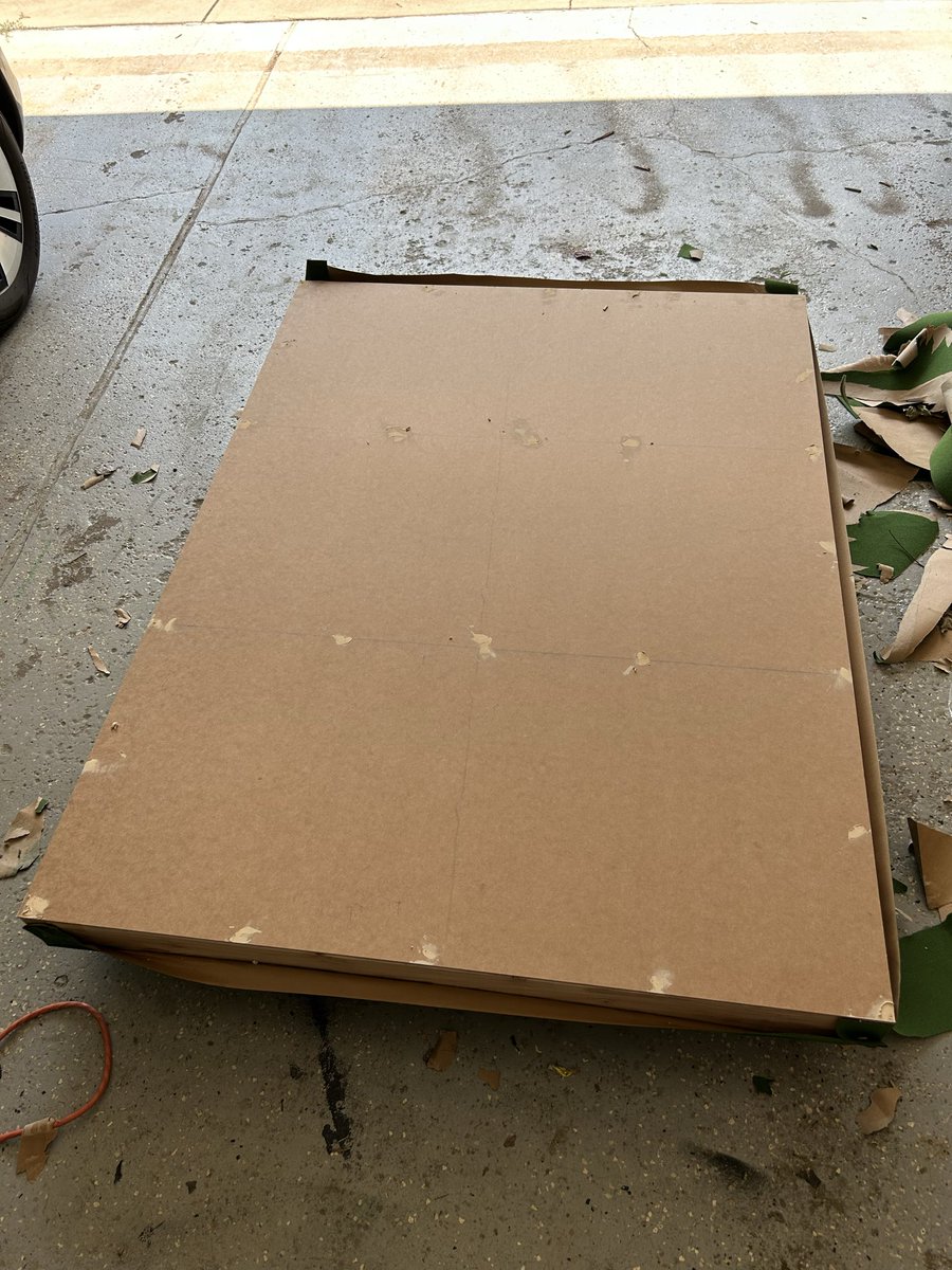 ArcherStudioLLC's tweet photo. The beginning of a new double sided war gaming table. Although a battle mat can and will be used on top, a diorama grass mat was pasted on one side for an ever present terrain to use. The other side will be for a Boarding Actions terrain set still to be added on. https://t.co/ya1JxTVV38